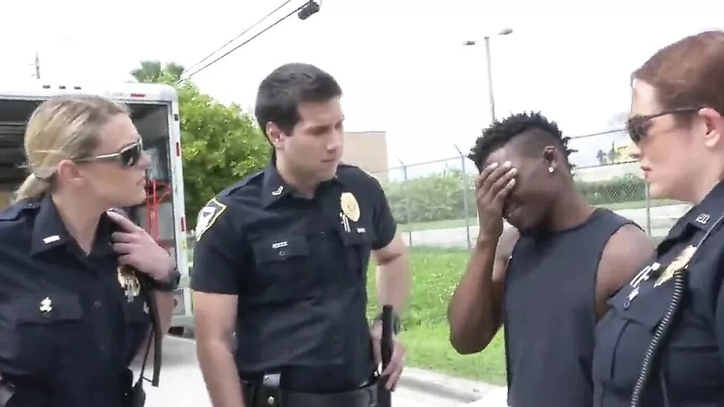 Femdom cops fuck black dude in back of truck
