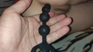 Long anal beads deep in teen girl ass. Deep anal training. Gonzo. 60fps.