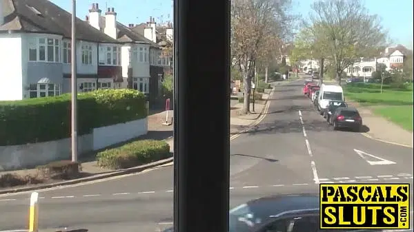 Nasty whore Liz Rainbow squirts a lot at office window