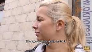 HUNT4K. Man nails blonde to teach girls man to take care of her needs