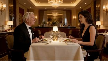 AN INDECENT PROPOSAL. OLD MAN WITH YOUNG WOMAN. AI GENERATED