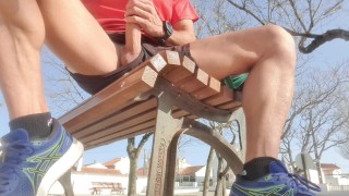 Risky masturbation on a public park bench – people watching